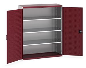 40014050.** Heavy Duty Bott cubio cupboard with perfo panel lined hinged doors. 1300mm wide x 525mm deep x 1600mm high with 3 x160kg capacity shelves....